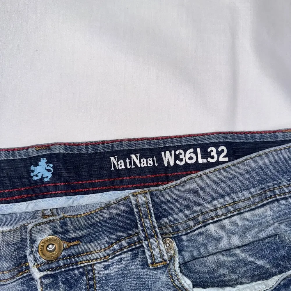 Nat Nast Jeans Mens 36x32 Blue Maverick Straight Dark Wash Faded Luxury Denim